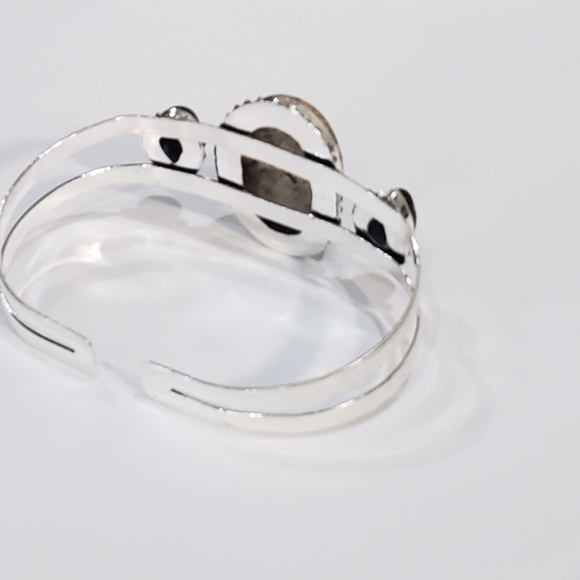 Chalcedony bracelet, 925 silver rock chalcedony black onyx adjustable bangle - Picture 5 of 15